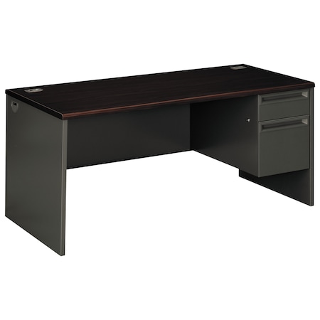 Hon Pedestal Desk Right Pedestal Desk, 30 in D X 29.5" H, 66" W X Metal, Mahogany/Charcoal H38291R.N.S